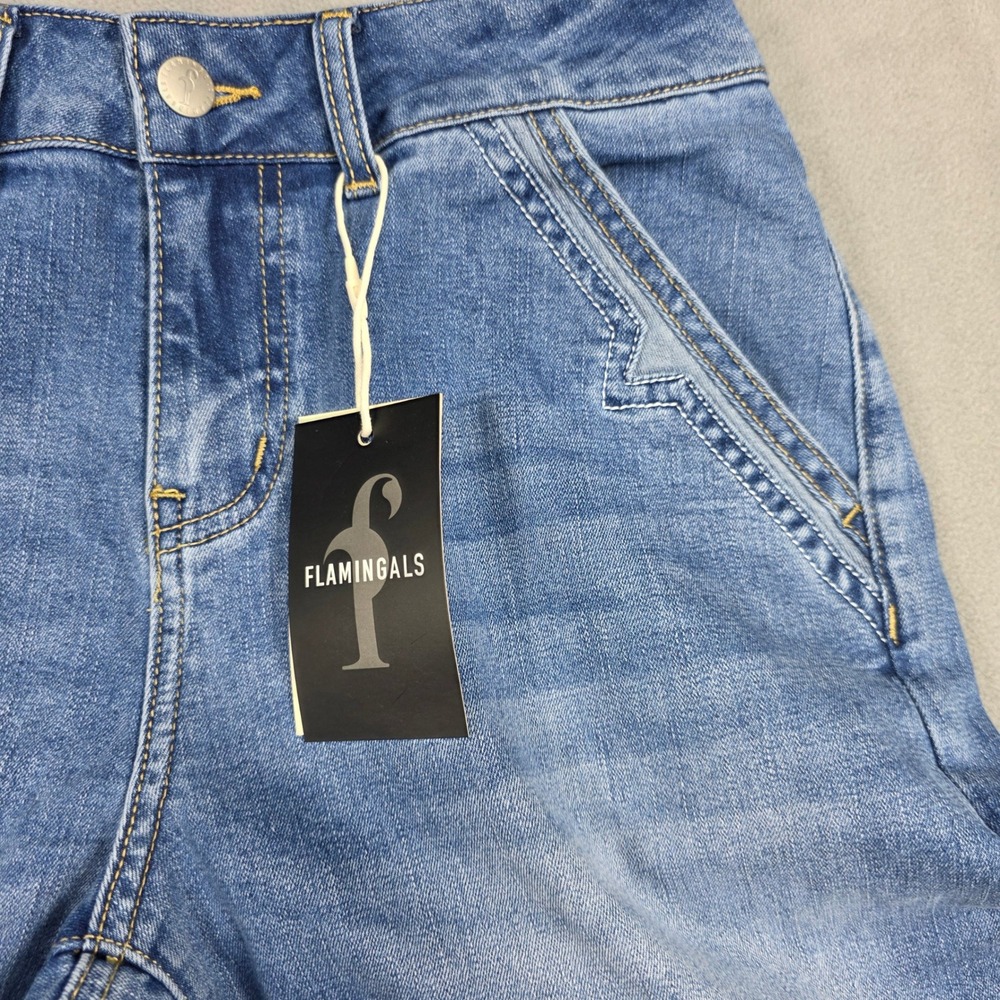 Flamingals Jeans Women Large Blue Wide Leg High Rise Stretch Light Wash - Picture 13 of 13